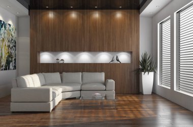 modern parlak iç mekan 3D resimleme