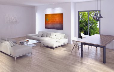 modern parlak iç mekan 3D resimleme