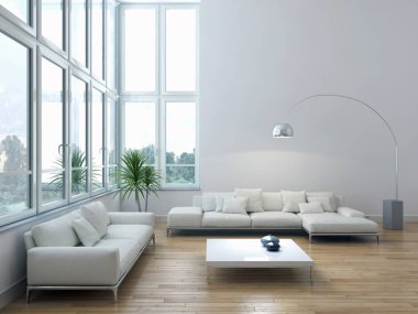 modern parlak iç mekan 3D resimleme