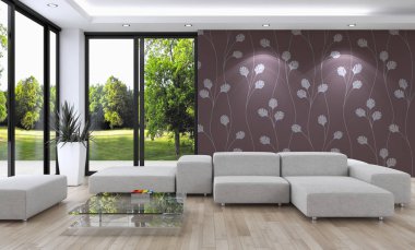 modern parlak iç mekan 3D resimleme