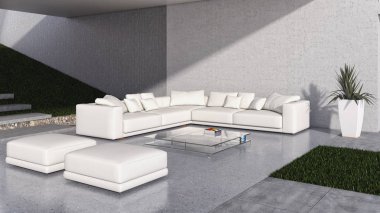 modern parlak iç mekan 3D resimleme