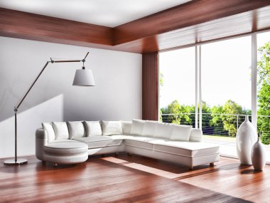 modern parlak iç mekan 3D resimleme