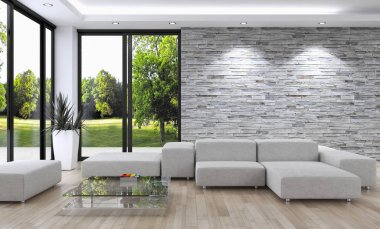 modern parlak iç mekan 3D resimleme