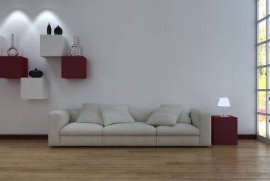 modern parlak iç mekan 3D resimleme