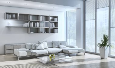 modern parlak iç mekan 3D resimleme