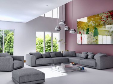 modern parlak iç mekan 3D resimleme