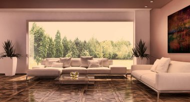 modern parlak iç mekan 3D resimleme