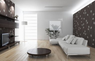 modern parlak iç mekan 3D resimleme