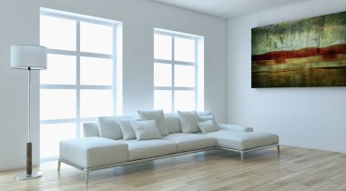 modern parlak iç mekan 3D resimleme