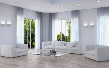 modern parlak iç mekan 3D resimleme