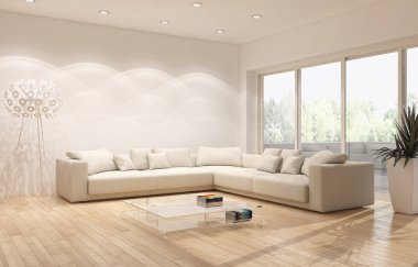 modern parlak iç mekan 3D resimleme