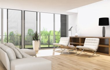 modern parlak iç mekan 3D resimleme