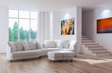 modern parlak iç mekan 3D resimleme