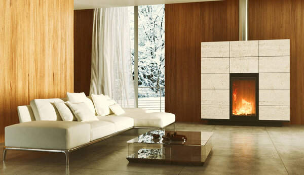 Modern bright interiors 3D rendering illustration