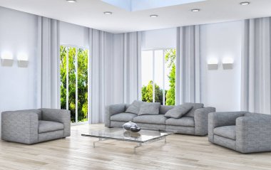 modern parlak iç mekan 3D resimleme