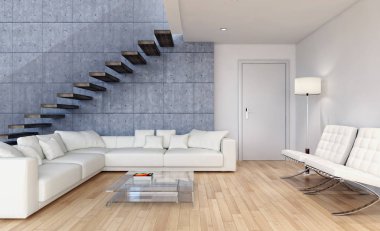 modern parlak iç mekan 3D resimleme