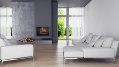 modern parlak iç mekan 3D resimleme