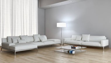 modern parlak iç mekan 3D resimleme