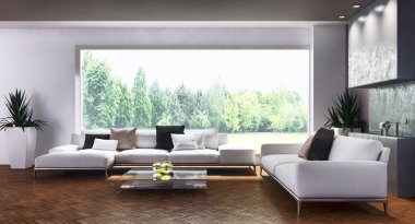 modern parlak iç mekan 3D resimleme