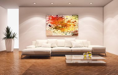 modern parlak iç mekan 3D resimleme