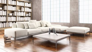 modern parlak iç mekan 3D resimleme