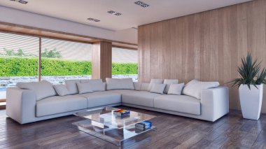 modern parlak iç mekan 3D resimleme