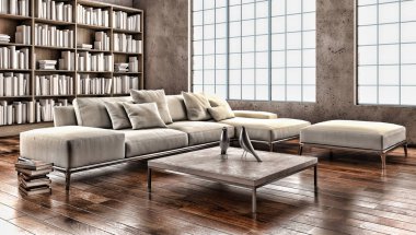 modern parlak iç mekan 3D resimleme