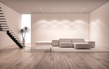 modern parlak iç mekan 3D resimleme