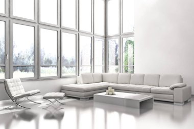 modern parlak iç mekan 3D resimleme