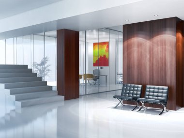 modern parlak iç mekan 3D resimleme