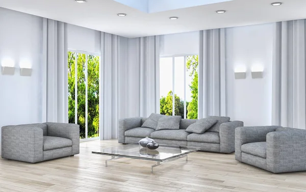 modern parlak iç mekan 3D resimleme