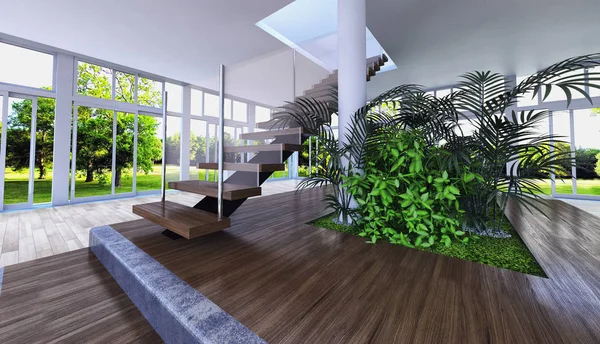 Moderno interiores brilhantes 3d renderização ilustração — Fotografia de Stock