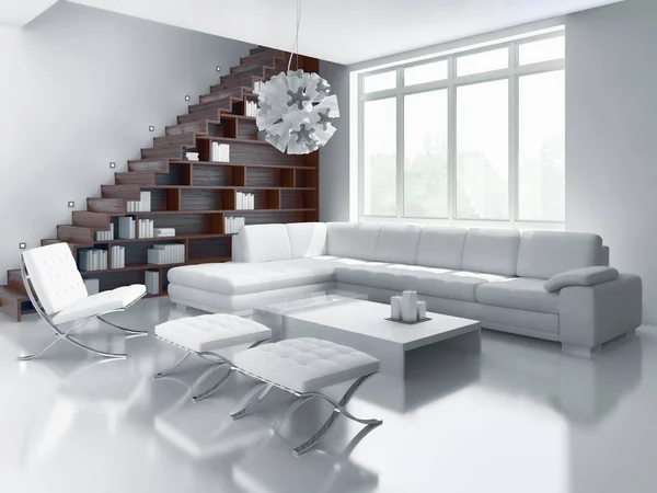 Modern bright interiors 3D rendering illustration — Stock Photo, Image