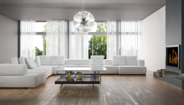 modern parlak iç mekan 3D resimleme