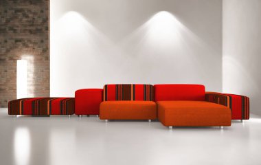 modern parlak iç mekan 3D resimleme