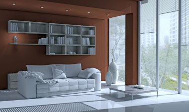 modern parlak iç mekan 3D resimleme
