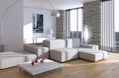 modern parlak iç mekan 3D resimleme