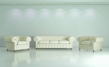 modern parlak iç mekan 3D resimleme