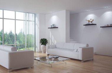 modern parlak iç mekan 3D resimleme