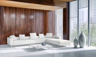 modern parlak iç mekan 3D resimleme