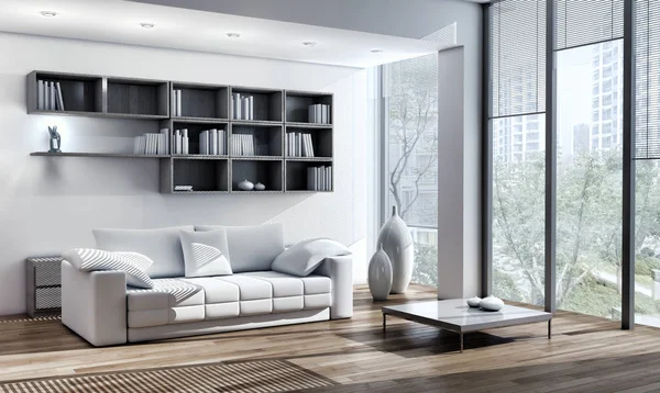 modern parlak iç mekan 3D resimleme