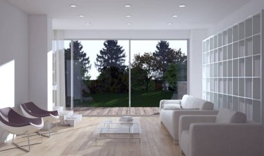 modern parlak iç mekan 3D resimleme