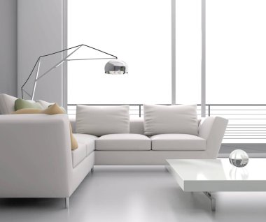 modern parlak iç mekan 3D resimleme