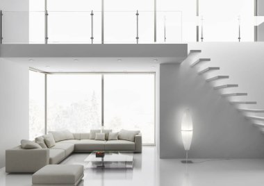 modern parlak iç mekan 3D resimleme