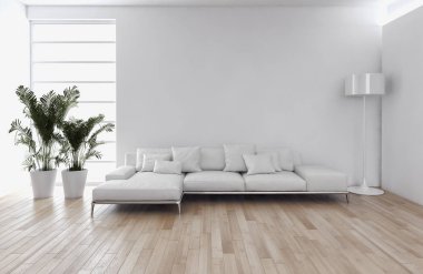 modern parlak iç mekan 3D resimleme