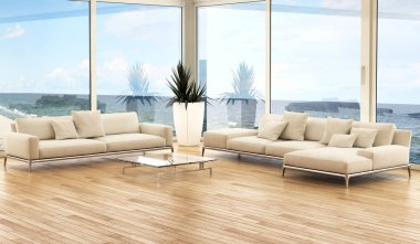 modern parlak iç mekan 3D resimleme