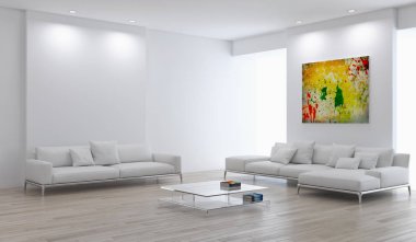 modern parlak iç mekan 3D resimleme