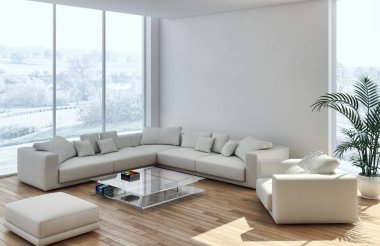 modern parlak iç mekan 3D resimleme