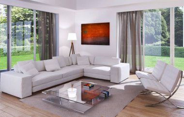 modern parlak iç mekan 3D resimleme