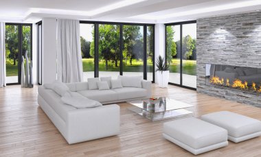 modern parlak iç mekan 3D resimleme
